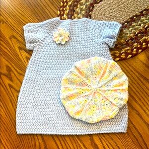 Crochet Baby Dress and Beret Set, 12-18 Months, Hand Crafted